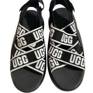 UGG Kids Black Sandals with Logo Straps